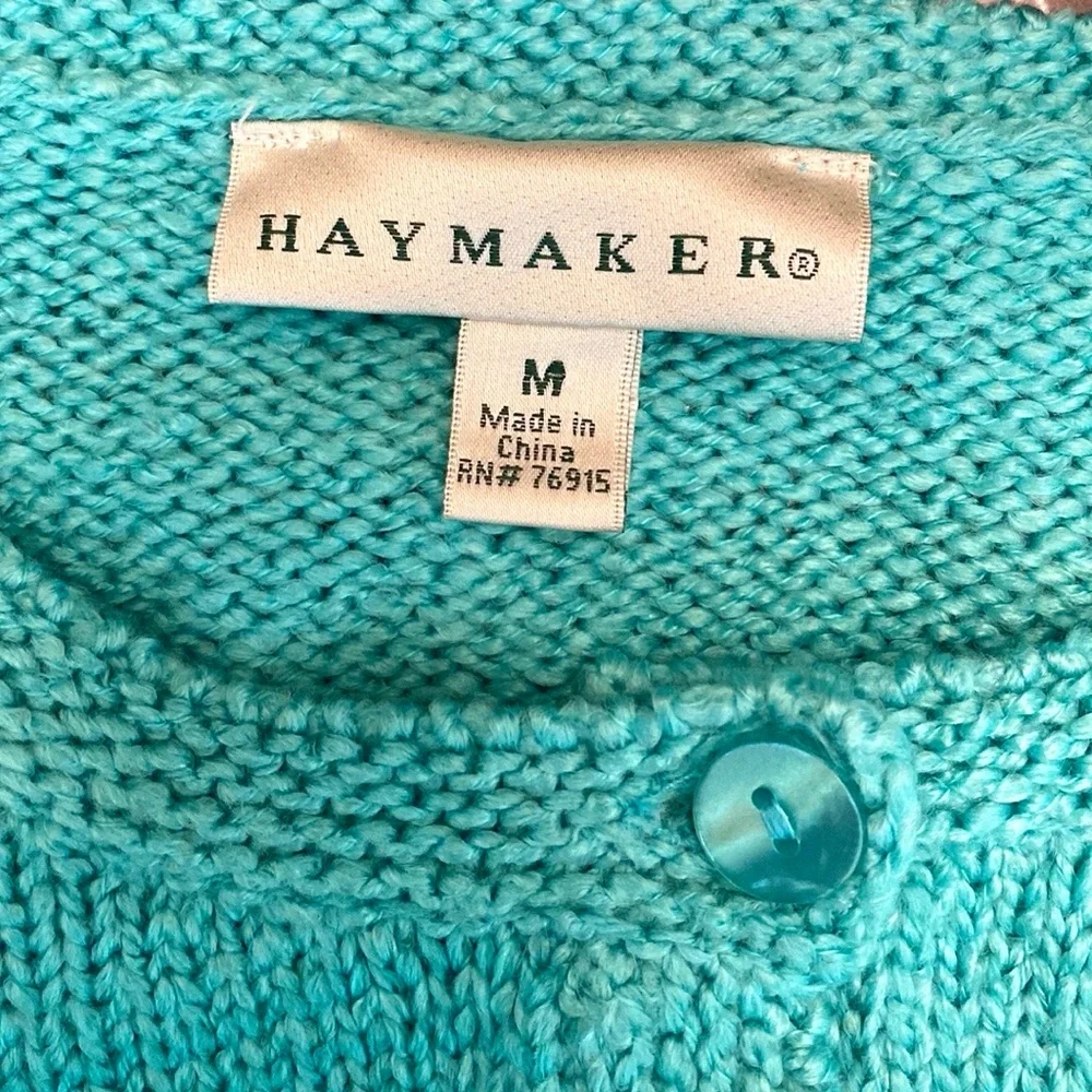 Haymaker Vintage Caribbean Blue Button Down Long Sleeve Knit Cardigan Sweater M - Picture 7 of 9